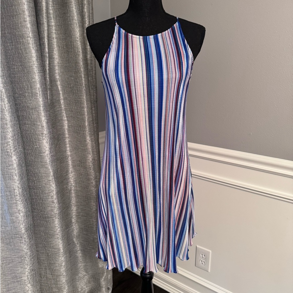 The Standard mini sleeveless striped plisse pullover dress lined xs/s